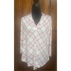 Charter Club, New With Tag White Blouse With Red, Blue and Black Design, Sz PXXL